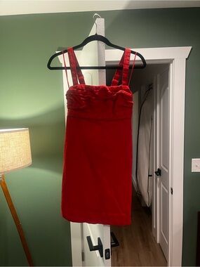 Abercrombie & Fitch Red Velvet Double-Strap Mini Dress